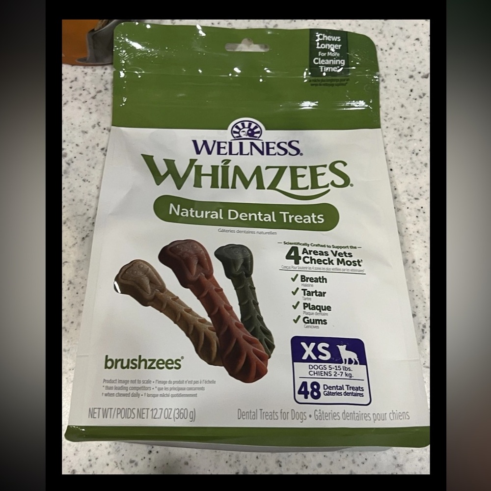 Whimzees Wellness Natural Dog Dental Treats Brushzees 48 pack XS (5-15 lbs) Dog